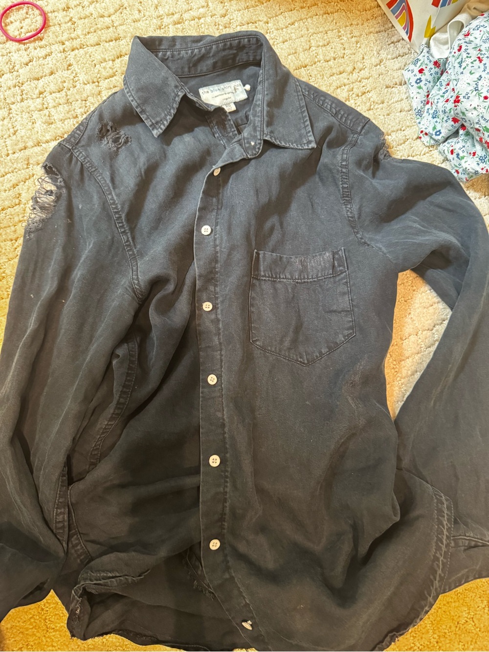 Women’s Black Button-Down Distressed Shirt